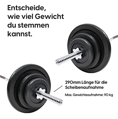 wuuhoo® barra de pesas Henry - 180cm / 150 cm / 120 cm barra de pesas 25mm, barra de acero cromado con cierre de estrella - equipo de fitness para el hogar, capacidad 70 kg - 90 kg 150 cm