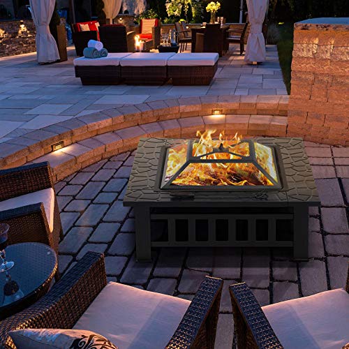 Yaheetech Brasero Exterior Jardin Grande 3 en 1 Chimeneas de Leña para Terraza Estufa al Aire Libre para Camping Cuenco para Hogueras 81x 81x 50cm