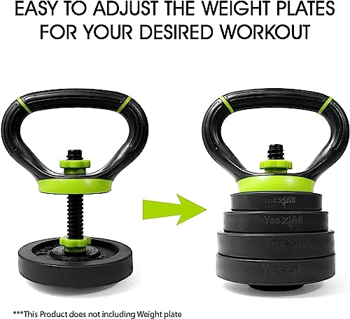 Yes4All B6D1 Mango ajustable para kettlebell, convertidor de plato de pesas, Neo Verde
