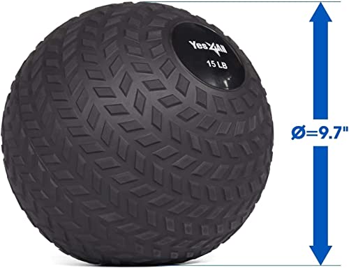 Yes4All D297 Slam Balls 6.8 kg, Negro, balón Medicinal Relleno de Arena, sin Rebote, Adecuado para Entrenamiento y Fuerza