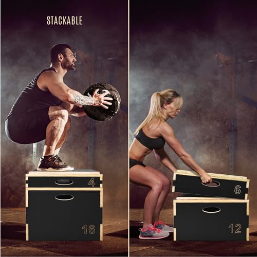 Yes4All RZ4E Caja pliométrica de madera 3 en 1 con superficie antideslizante, 20,3 cm de altura, plataforma pliométrica para entrenamiento y cajas de salto para gimnasio en casa y entrenamiento, negro