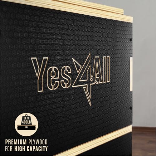 Yes4All RZ4E Caja pliométrica de madera 3 en 1 con superficie antideslizante, 20,3 cm de altura, plataforma pliométrica para entrenamiento y cajas de salto para gimnasio en casa y entrenamiento, negro