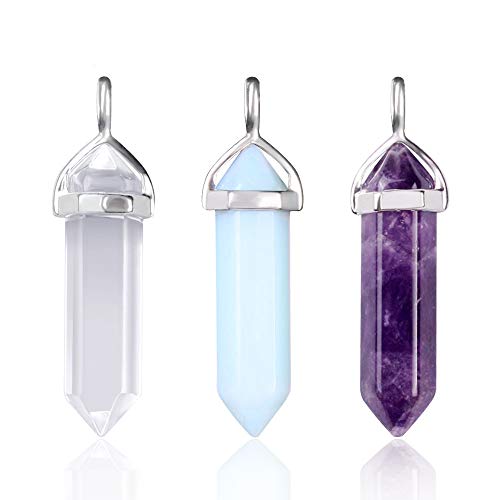 YiYaO Colgante de Cristal Hexagonal, Colgantes de Piedra Preciosa de Bala 12 Piezas Colgante de Cristal Hexagonal Collar de Cadena Collar con Piedra de Cuarzo con Bolsa de Almacenaje, 12 Colores