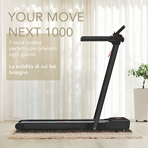 YM Next 1000 Cinta Roulant Electrica Plegable, Marca de Calidad Italiana, Ahorro de Espacio, Robusto, Marco Reforzado, App Kinomap & ZWIFT, 12 Programas de Entrenamiento, Negro