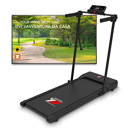 YM Next 1000 Cinta Roulant Electrica Plegable, Marca de Calidad Italiana, Ahorro de Espacio, Robusto, Marco Reforzado, App Kinomap & ZWIFT, 12 Programas de Entrenamiento, Negro