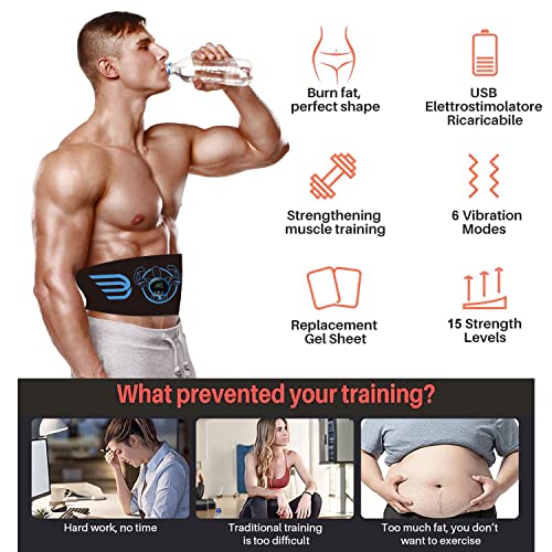YOUKK EMS Abdominal Electroestimulación,Entrenador Electro-Stimulación,Eléctrico para Músculos Abdominales Electroestimulador Muscular 6 Modos 9 Niveles
