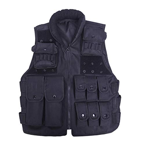 Yuepin Chaleco Táctico, Ultraligero Chaleco de Airsoft Al Aire Libre Respirable Chaleco de Entrenamiento Poliéster Cifrado 600D Chaleco de Combate (Negro-2, M)