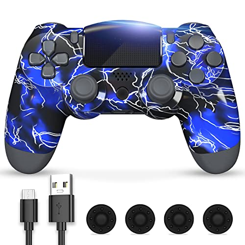 Zcity Mando PC, Mando Inalámbrico para PC, Controlador Inalámbrico Gamepad Doble Vibración para PC, Bluetooth Controller PC con Cable y Agarres para el Pulgar (Blue)