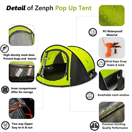 Zenph - Tienda de campaña desplegable para 2-3 Personas, Tienda de campaña Familiar PU2000-3000 mm, Impermeable, automática, Corte UV, para Camping, Senderismo, Festivales
