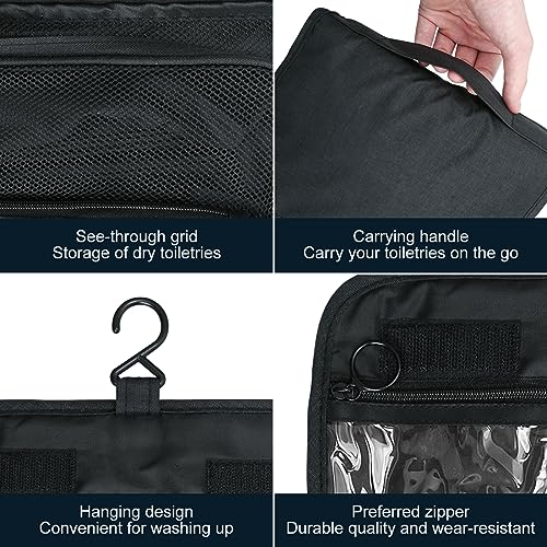 ZOOTSING Neceser para Hombres Y Mujeres | Bolsas de Aseo Grandes para Viajar | Bolsa Compacta Colgante con 4 Compartimentos | Bolsa de Ducha Impermeable para Baño (Negro)