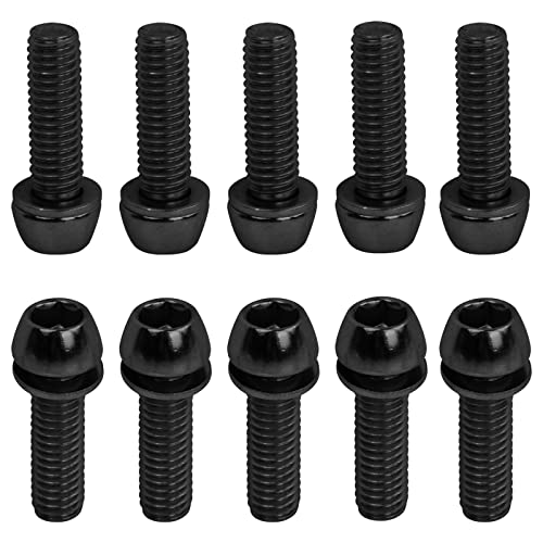 10 Piezas Pernos de Vástago de Bicicleta, M6x20mm Bicicleta Disco Freno Pinza Tornillos, Tornillos de Vástago de Bicicleta con Arandelas, Tornillos para Potencia de Bicicleta de Montaña (Black)