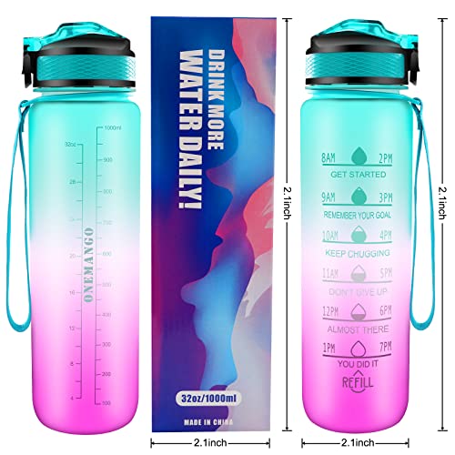 1000ml Botella Agua Deporte, Botella Agua Motivacional, Sin BPA & Prueba de Fugas, Incluye Cepillo de Limpieza, Gimnasio, Running, Niños, Bicicleta