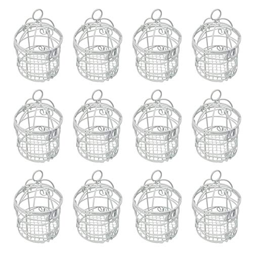 12 Jaulas Decorativas Pequeñas,Φ5.5x8cm,Color Blanco,Ideal Decoracion Para Boda de novios,Bautizos de niñas y niños-Blanco