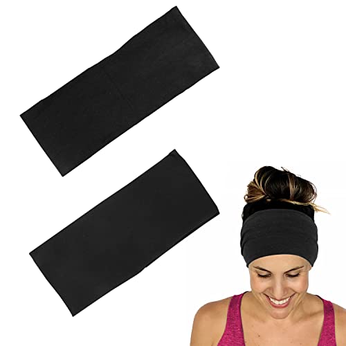 2 Bandas Anchas para el Cabello, Banda Negra para el Cabello de 9 cm de Ancho y Banda para el Cabello Gris Oscuro de 12 cm, Diadema Deportiva Absorbente del Sudor, Diadema elástica para Fitness