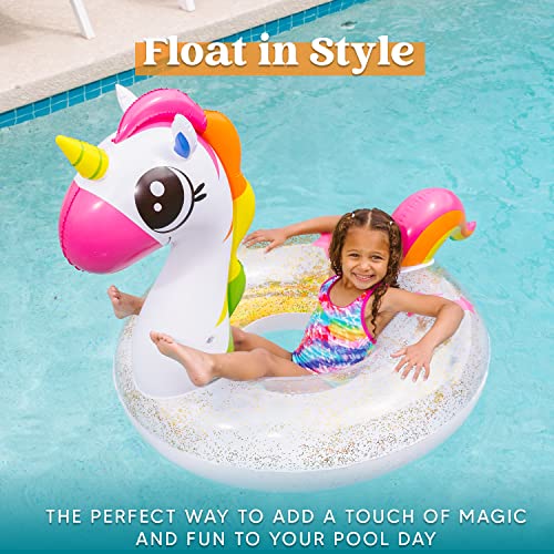 2 Pcs Flotador Inflable de Piscina de Unicornio y Flamenco con Purpurina, Colchoneta Hinchable Piscina Tubos de Natación para Flotar, Divertidos Flotadores de Playa,