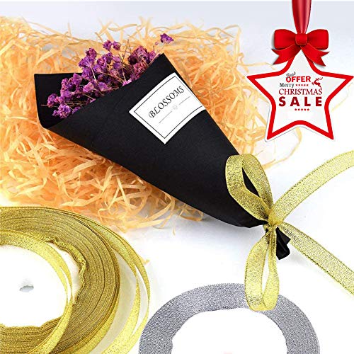 2 Rollos Cinta Navideña para Envolver Regalos, Cinta Navideña de Organza para Manualidades, Cintas Navideñas Anchas Doradas y Plateadas para Navidad árbol Coronas Tartas Lazos Decor (2cm, 50yardas)