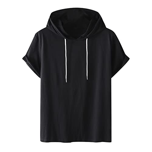 2022 Camiseta Manga Corta con Capucha para Hombre, Verano Color sólido Moda Diario Casuales T-Shirt Talla Grande Camisas Blusas Camiseta Cuello Redondo para Hombre Suave básica Camiseta Sencilla