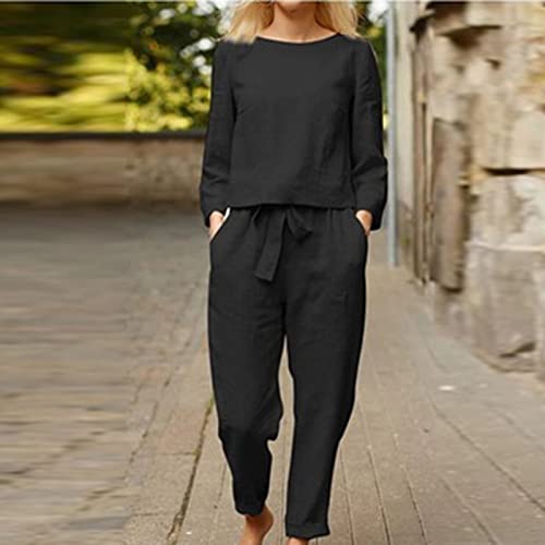 2023 Conjunto Dos Piezas Mujer Casual Camiseta manga larga y Pantalones cordón otoño Primavera Deportivo Jogging Traje Talla grande Suelto Conjunto Moda Cómodo Color sólido Casa Pijama Chandal