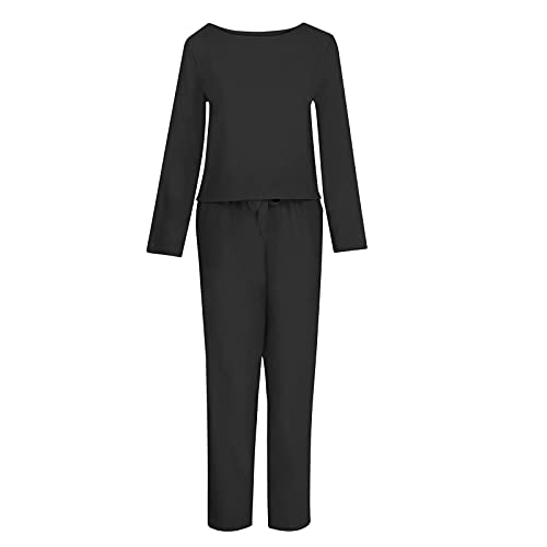 2023 Conjunto Dos Piezas Mujer Casual Camiseta manga larga y Pantalones cordón otoño Primavera Deportivo Jogging Traje Talla grande Suelto Conjunto Moda Cómodo Color sólido Casa Pijama Chandal