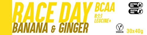 226ERS - Race Day-BCAA, Barrita Energética para Deportistas, Carbohidratos, para Entrenamientos y Competiciones, Barritas Veganas y sin Gluten, Sabor Plátano y Jengibre, Caja 6 Barras x 40 g