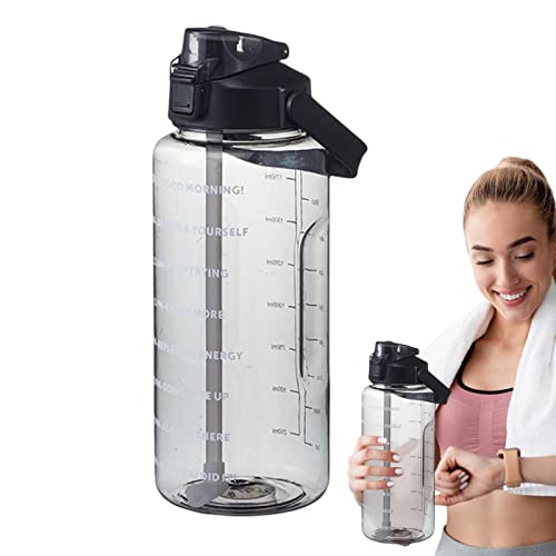 2L Agua Deportiva, 2 litros Botella Agua Motivacional Gimnasio con Pajita y Marcador Tiempo, GranJarra Agua Deportiva, para fitness, gimnasio, yoga, senderismo