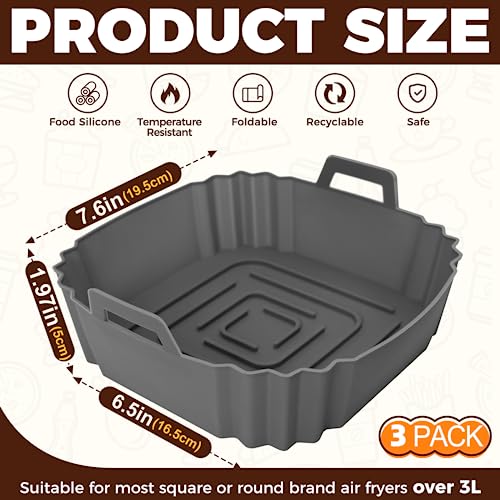 3 Pezzi Molde Silicona Freidora de Aire Sin Aceite en Lugar de Papel, Accesorios Compatible ad Air Fryer Philips Ninja Foodi Max Cosori Moulinex Tefal