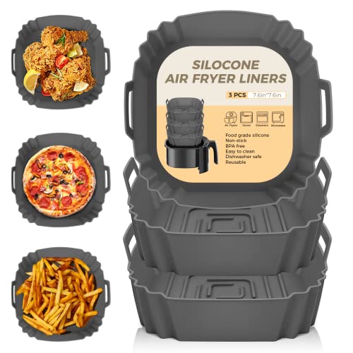 3 Pezzi Molde Silicona Freidora de Aire Sin Aceite en Lugar de Papel, Accesorios Compatible ad Air Fryer Philips Ninja Foodi Max Cosori Moulinex Tefal
