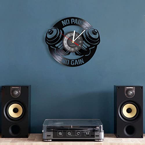 30cm Reloj Pared Vintag Reloj de pared con mancuernas para entrenamiento, sin dolor, sin ganancia, ajuste cruzado, motivación, gimnasio, Fitness, decoración de pared, reloj con disco de vinilo, rega