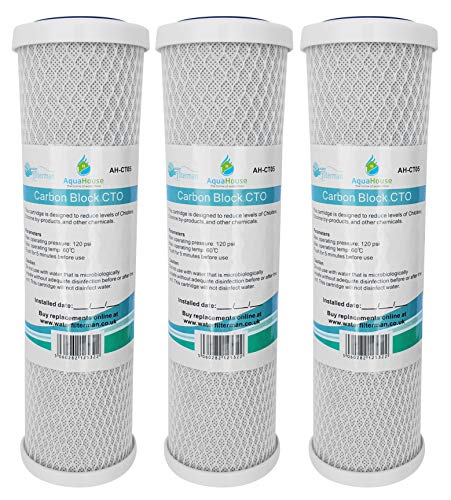 3x AquaHouse AH-CTO5 Cartuchos de filtro de agua de bloque de carbono de 10"para agua potable, sistemas de ósmosis inversa, para todas las carcasas de 10"