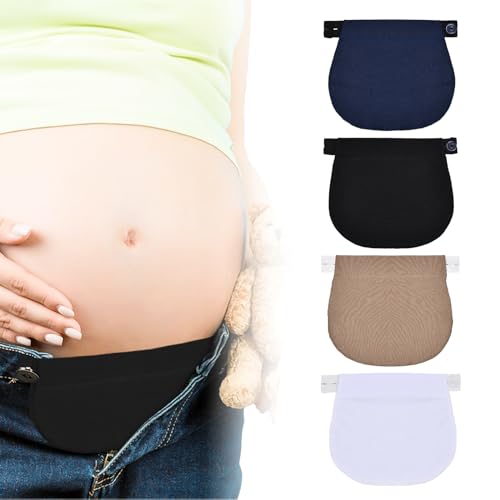 4 Piezas Extensores de Jeans con Cintura Ajustable Extensor de Pantalones para Embarazadas Extensor de Cintura Elástica para Pantalones de Maternidad (Negro, Azul, Caqui, Blanco)