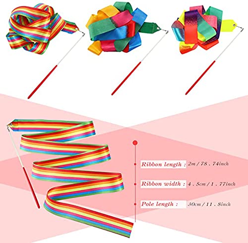4Pcs 2 Metros Cintas de Baile, Gimnasias Rítmicas Cinta Niños Streamers Artístico Baton Twirling con Palo para Baile Artístico para Niños