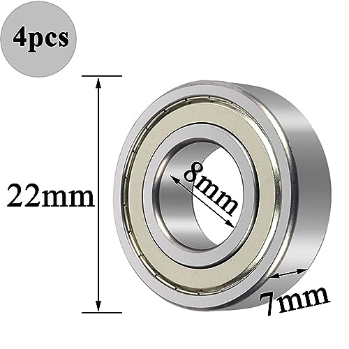 4pcs Rodamientos de bolas de metal 608ZZ ABEC 7, Rodamientos de Monopatín,Doble Protección Miniatura para Monopatín, Patinete