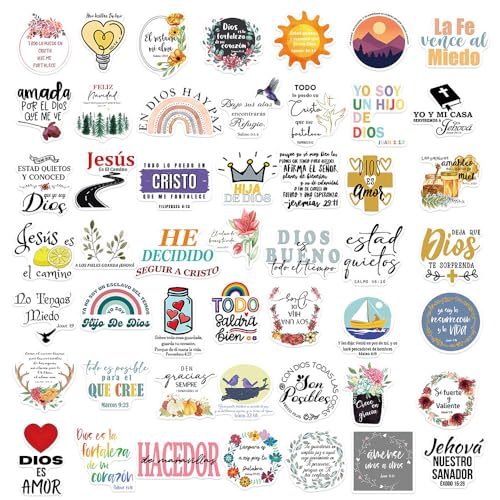 50 Piezas Biblia en Español Pegatinas para Niños y Niñas,Adolescentes,Portátiles,Maleta,Bicicletas,Monopatín,Guitarra,Casco,Equipaje,Coche,El Jesús Impermeable Vinilo Pegatinas Decorativas