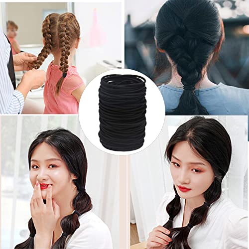 50 Piezas Gomas de pelo sin Metal Suave, 2 mm en Espesor para Niñas Pequeñas Coleteros Elásticos para Pelo Grueso y Rizado para Mujeres, Negro