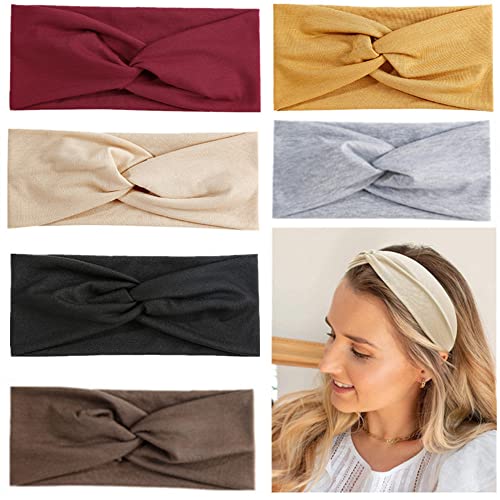 6 Piezas Cinta de Pelo Mujer, Diadema Turbante, Cintas de Pelo Elásticas Anchas con Nudo Cruzado para Niñas y Mujeres que Practican Yoga, Corren y Hacen Ejercicio 6 Colores Sólidos