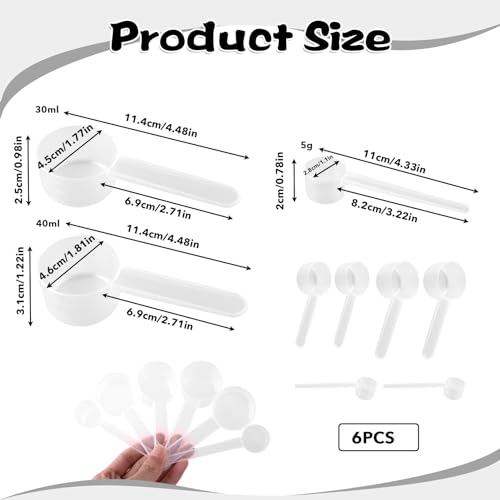 6 Piezas Cuchara Medidora Gramos Transparente, punwey Gramos de Plastico Cucharas Medidoras 5g, 15g, 20g, Medidor Gramos Cuchara Dosificadora para Medir Proteína en Polvo y Cocinar