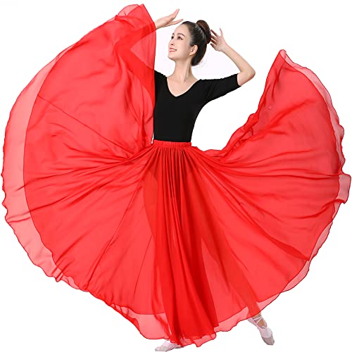 720 falda larga de gasa de 35 pulgadas para bailarinas rendimiento ballet bailarín fotografía danza vientre traje - rojo - Talla Única