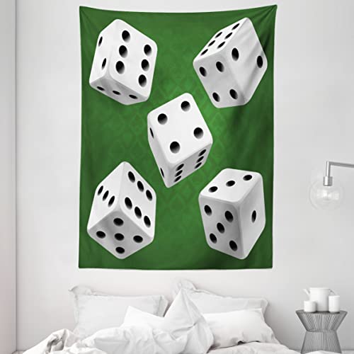 ABAKUHAUS Moderno Tapiz de Pared, Casino Dados Rodantes Conjunto, para el Dormitorio Apto Lavadora y Secadora Estampado Digital, 150 x 200 cm, Helecho Verde Blanco Gris Carbón