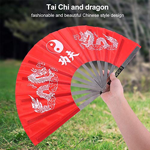 Abanico de Kung Fu, Abanico de Tai Chi Acero Inoxidable Nylon Robusto Deluxe Y Elegante para Artes Marciales para Espectáculos para Actuaciones de Danza(Rojo)