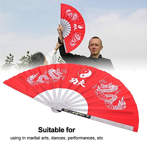 Abanico de Kung Fu, Abanico de Tai Chi Acero Inoxidable Nylon Robusto Deluxe Y Elegante para Artes Marciales para Espectáculos para Actuaciones de Danza(Rojo)