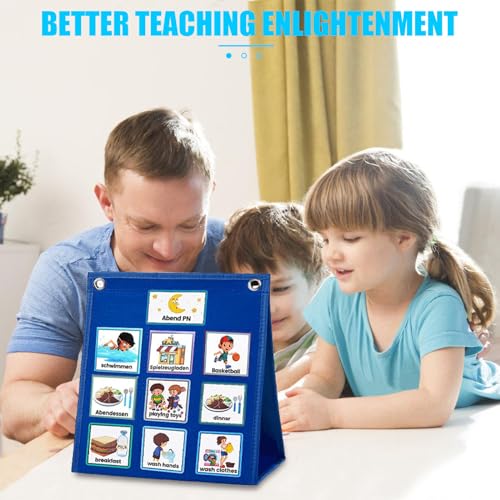 Acboor Planificador semanal para niños, calendario infantil, placas de fieltro, horario visual 2 en 1, autismo, rutina diaria con 70 tarjetas de rutina alemana, autismo, materiales de aprendizaje para