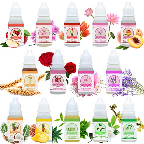 Aceite Fragancia de Jabón - 14 Fragrance de Jabón para Fabricación Bomba de Daño - Perfumes de Bomba de Baño Líquidos para DIY Cosméticos, Arte, Producto de Baño - 10 ml Cada Uno
