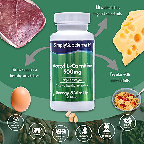 Acetil L-Carnitina 500mg - ¡Bote para 2 meses! - Apto para veganos - 60 Comprimidos - SimplySupplements