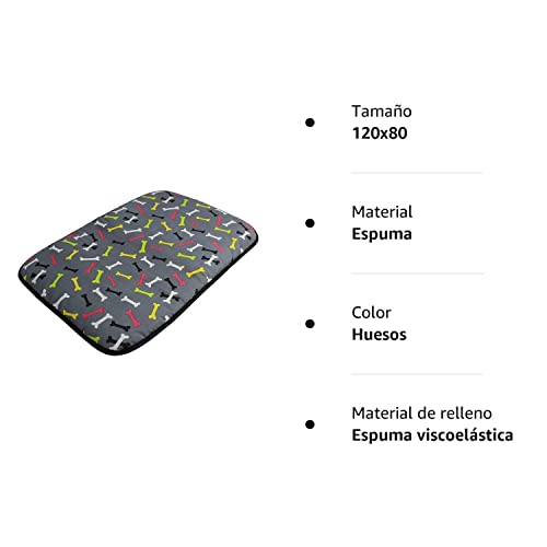 Acomoda Textil - Cama para Perros de Tela, Cama Perros Antideslizante y Lavable. Colchoneta Mascotas para Transportín y Hogar. (120x80, Huesos)