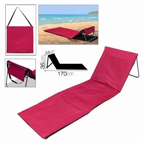 Acomoda Textil - Esterilla de Playa y Piscina Acolchada. Tumbona Plegable y Reclinable con Cojín y Bolsa. Tumbona Portátil con Respaldo Ajustable 170x54x35 cm. (Frambuesa, 1 ud)
