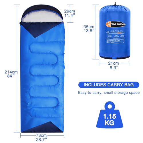 ACTIVE FOREVER Saco de Dormir Multifuncional para Adultos, Ligero y Ultraligero en 3 Estaciones, Adecuado para Acampar, Senderismo, Turismo, se Puede Usar como Colcha y Saco de Dormir - Azul