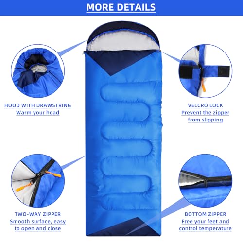 ACTIVE FOREVER Saco de Dormir Multifuncional para Adultos, Ligero y Ultraligero en 3 Estaciones, Adecuado para Acampar, Senderismo, Turismo, se Puede Usar como Colcha y Saco de Dormir - Azul