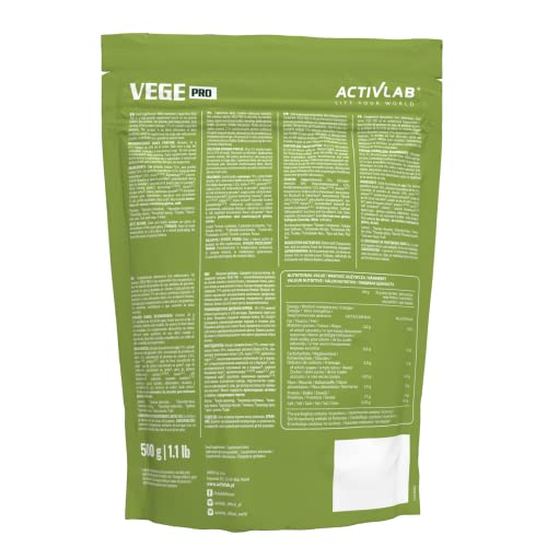 ACTIVLAB - Vege Pro 500 g, Proteínas Vegetales, Sabor Chocolate, Contribuye al Crecimiento de la Masa Muscular, Proteína Vegana sin Azúcar, Suplemento para Deportistas