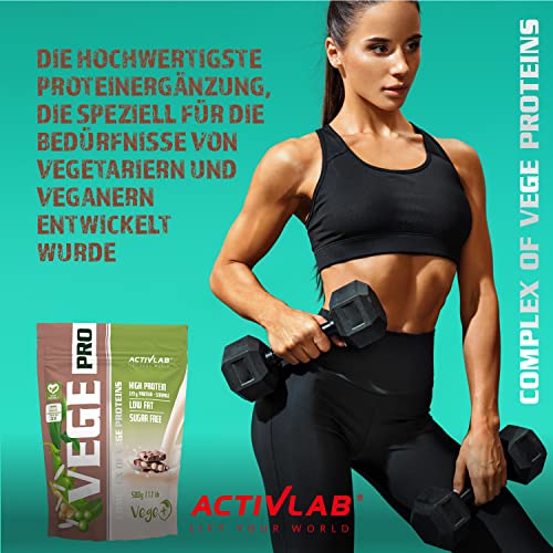 ACTIVLAB - Vege Pro 500 g, Proteínas Vegetales, Sabor Chocolate, Contribuye al Crecimiento de la Masa Muscular, Proteína Vegana sin Azúcar, Suplemento para Deportistas
