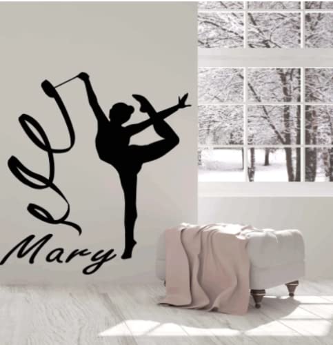 Adhesivo de vinilo para pared deportivo de gimnasia rítmica con nombre personalizable, dormitorio para niñas, habitación infantil, Mural Art Deco de 42x47cm